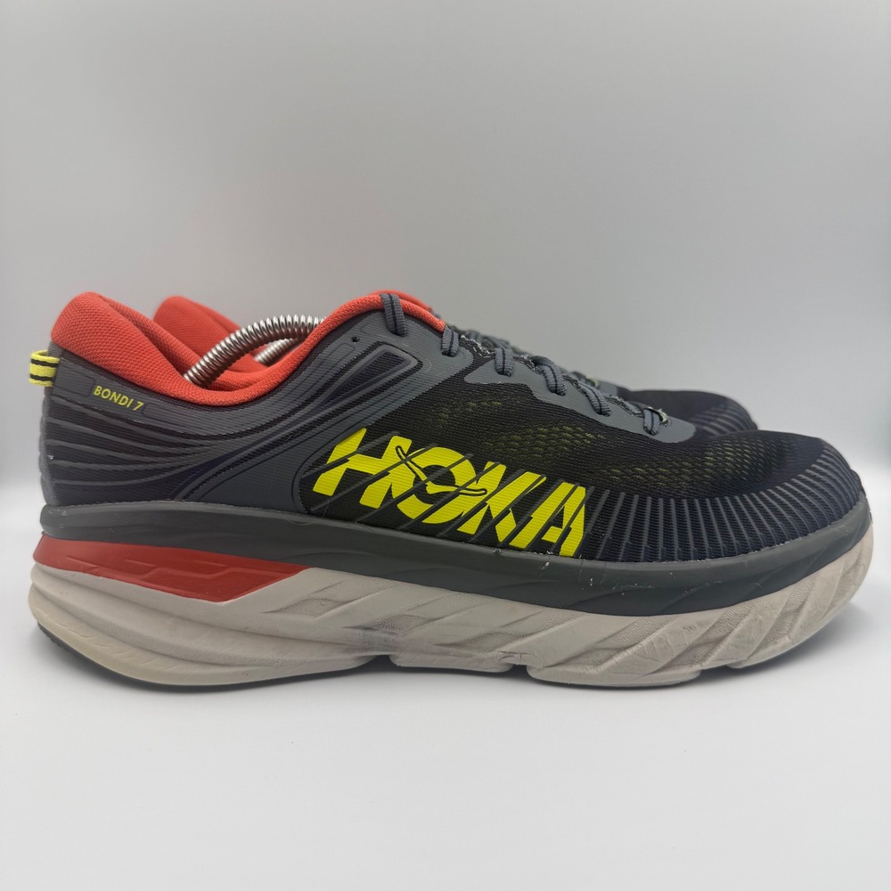 Hoka One One Bondi 7 Mens Size 12.5 Running Shoes‎ Athletic Sneakers Gray Orange
